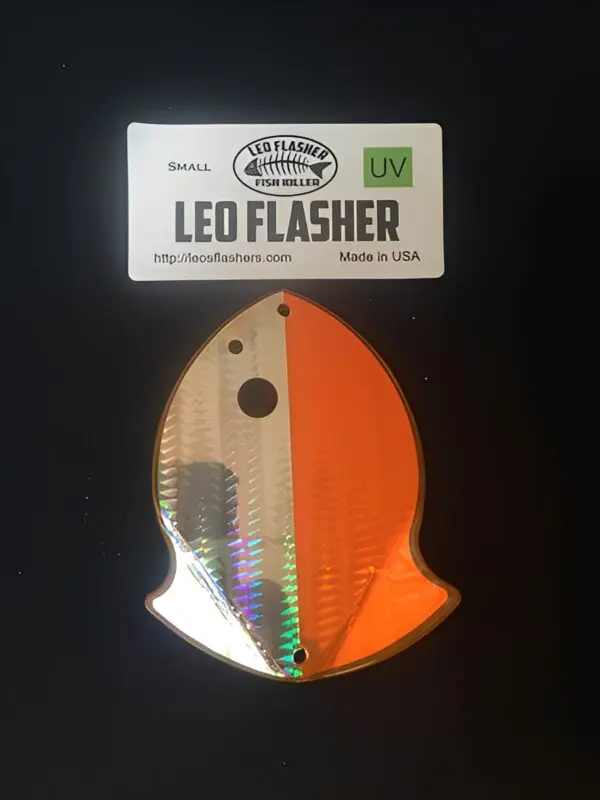 Leo Flasher fish tackle, orange and metallic.