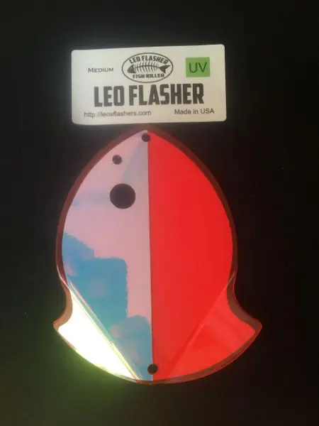 A colorful fish-shaped LED flasher for outdoor use.