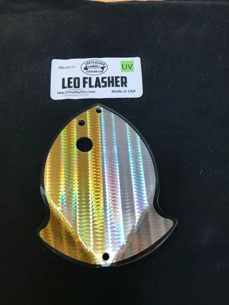 Holographic fish-shaped LED flasher for fishing.