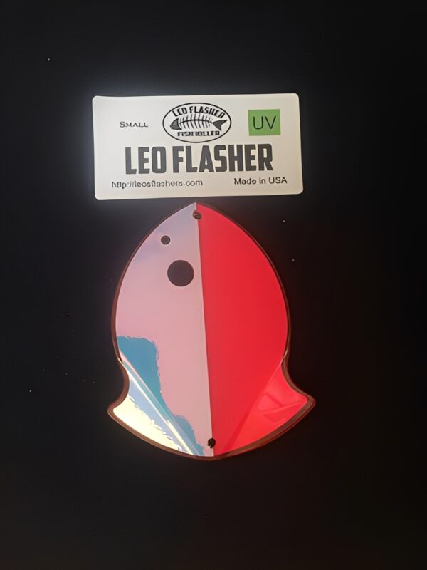 Fishing lure with label on black background.