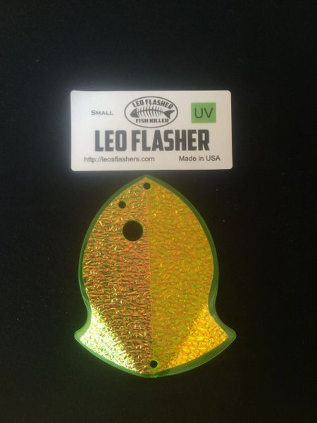 LED flasher shaped like a fish with green and orange colors.